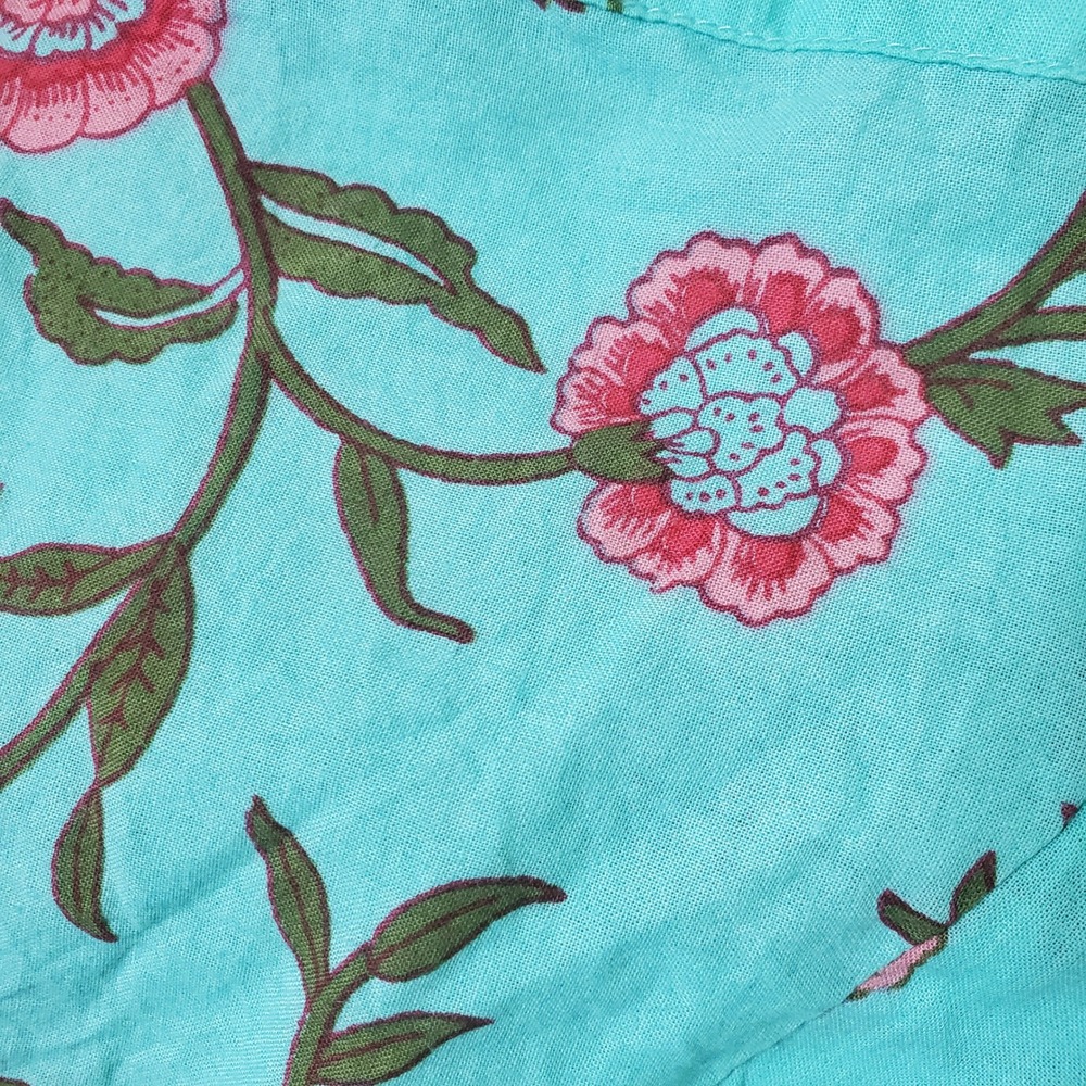 Ivy Jane Turquoise Floral Cotton Smocked Baby Doll Blouse Top 6 Women's Size M - Picture 2 of 8
